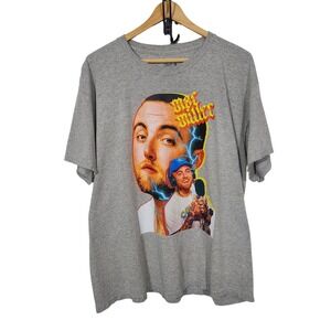 Mac Miller Graphic T Shirt Men's Large Gray Rap Hip Hop Lightning Portrait Tee